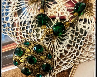 Decadence a la Mardi Gras Collection. Decadent design and Vintage beading. Antique Czech pendant, Colors of Mardi & beautiful and stunning.