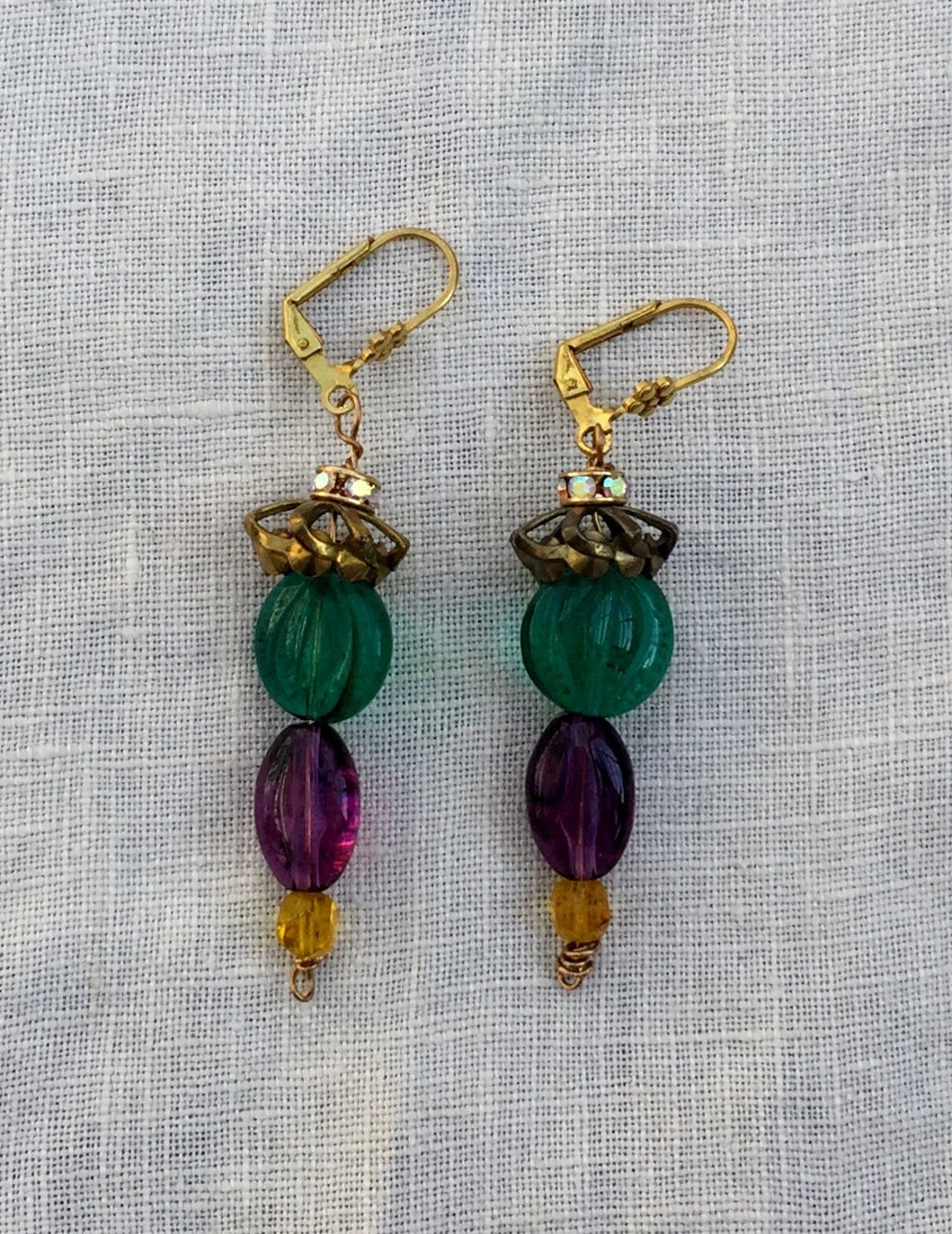 Vintage Mardi Gras Earrings Vintage Crown on Antique Beads Etsy