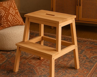 Solid Beech Wood Step Stool: Montessori Scandinavian Kids