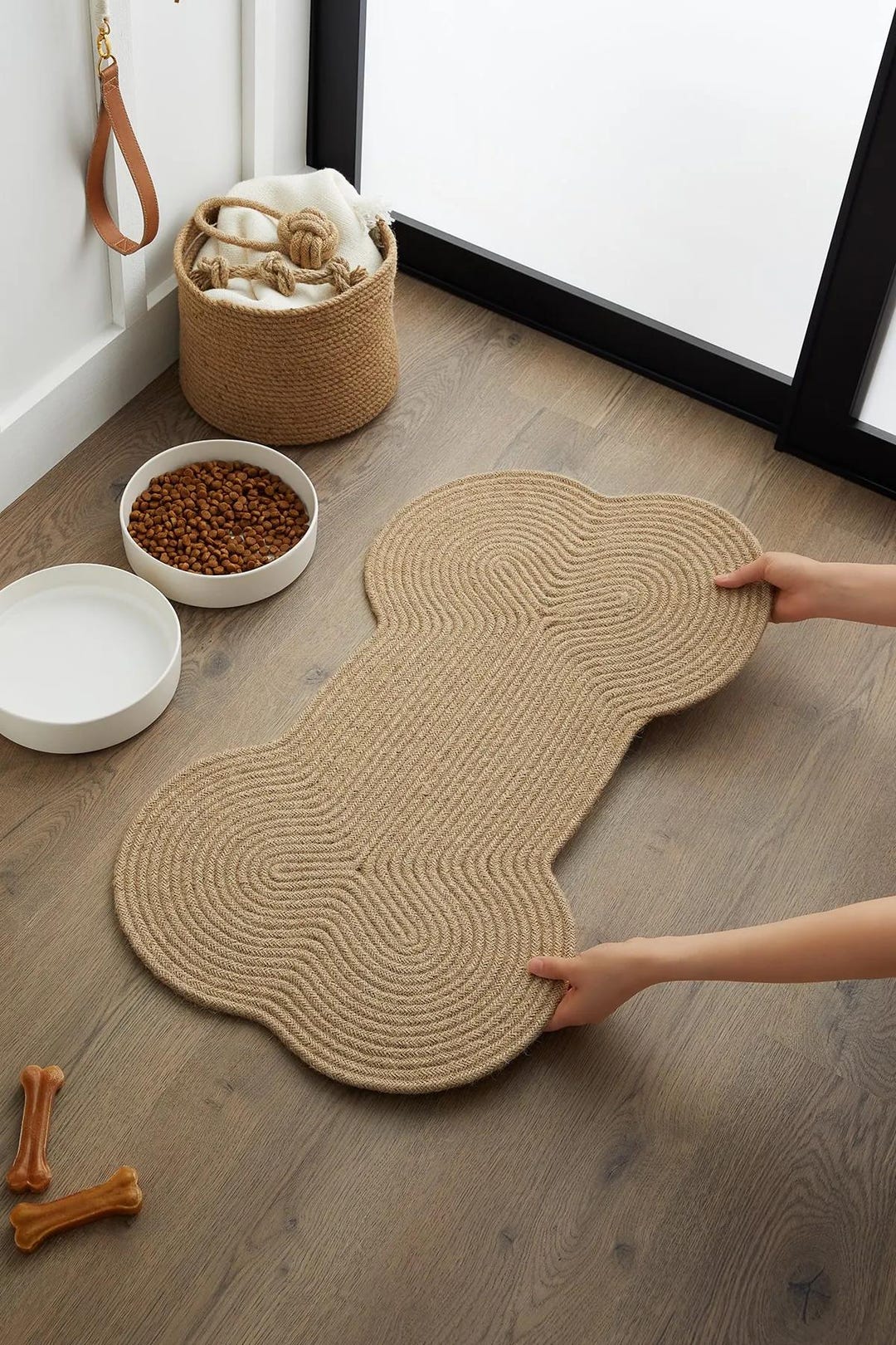 Handmade Jute Pet Mat: Bone Shaped Rustic Dog & Cat Feeding Rug - Etsy