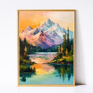 Peinture à l&#39;huile abstraite sur la montagne : oeuvre d&#39;art murale paysage (téléchargement numérique)