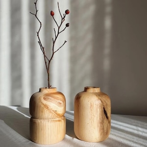 Wood Vase, Scandinavian Vase, Set of 2 Wood Vases, Decorative Vase, Minimalist Vase, Flower Vase, Handmade Wood Home Decor, Pine Wood Vase