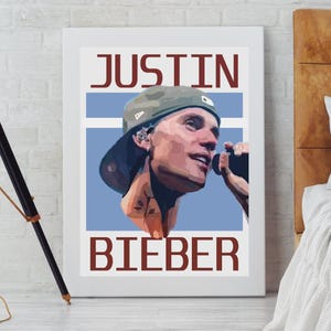 Póster de Justin Bieber / Ilustración de un ícono de la música pop / Regalo para fans de Justin Bieber / Decoración de dormitorio / Descarga digital dibujada a mano