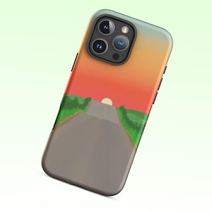 Anime Sunset iPhone Case: Studio Ghibli Style Hand-Drawn Illustration