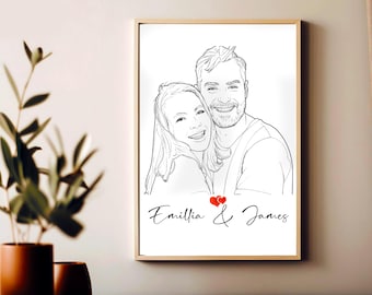 Custom Couple Sketch Portrait from Photo - Personalized Sketch Gift (Digital Download)