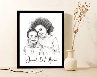 Custom Kids Sketch Portrait from Photo - Personalized Gift (Digital Download)