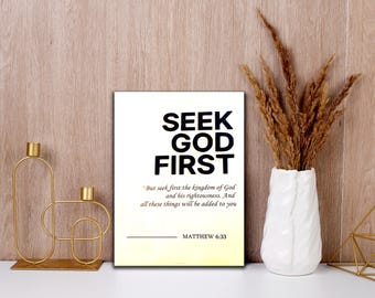 Seek God First Wall Art – Christian Inspirational Quote for Faith-Based Home Décor