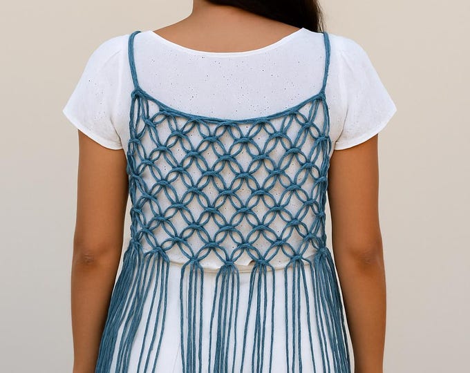 Blusa tipo malla de macramé con flecos. Hecha a mano. Unitalla S/M/L – Blusa Boho en colores personalizados