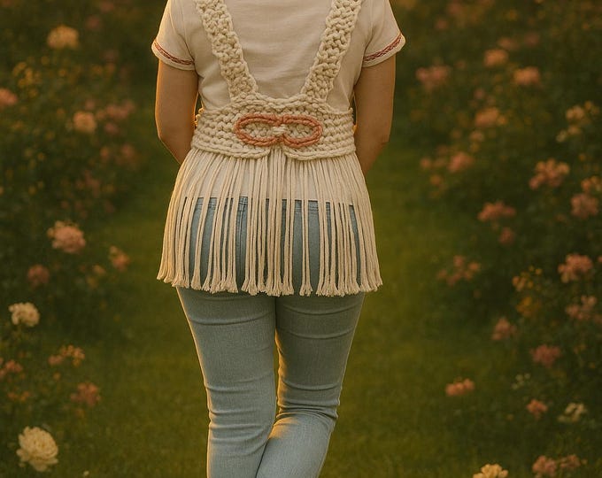 Chaleco de macramé boho artesanal con diseño tipo telar. Talla M. Chaleco de macramé, mujer bohemia.