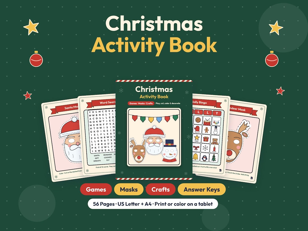 Christmas Activity Book Printable PDF, Kids Holiday Games, Cut and ...