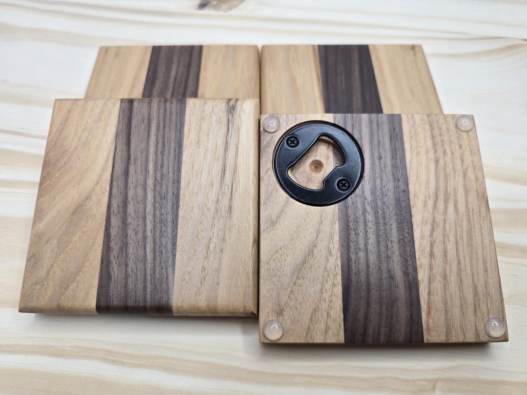 Handcrafted Wood Coasters With Built-in Bottle Opener: Meticulously ...