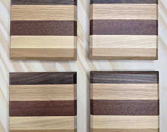 Handcrafted Wood Coasters (Set of 4,) Exquisite Walnut, Oak, Mahogany, Poplar, and Alder! Add A Natural Warmth & Organic Feel to Any Space!