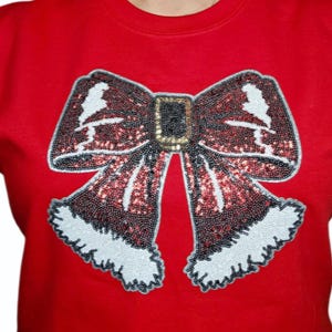 Christmas Bow Sequin Patch! Add a Touch of Sparkle to Your Favorite Sweatshirt, Jacket, or Bag! DIY/Patches/Crafts/Merry Christmas