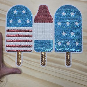 Red White and Blue Sequin, Popsicle, Patch! Upgrade that Plain Gear into a Vibrant & Colorful Statement Piece! Great for Jackets, Bags, More