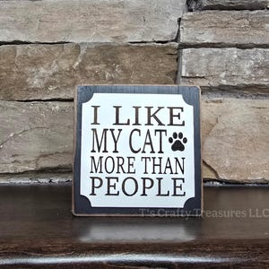I Like My Cat More Than People, wood block sign. Humorous way to display the love for your cat. Decorative Sign/Home Decor/Office Decor