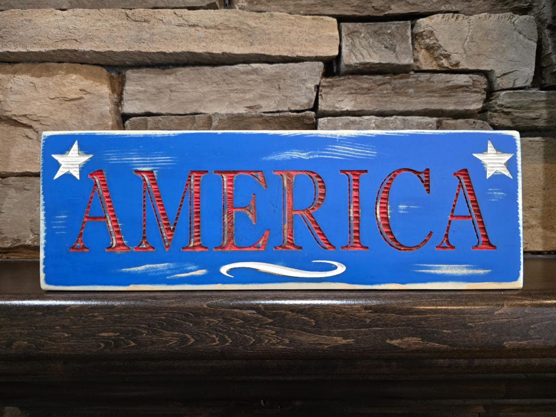 AMERICA, Handcrafted Solid Wood Sign! Cut, Sanded, Painted, and ...