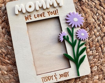 Porta-retratos magnético de madeira com estampa floral, personalizado para mãe, avó ou bisavó, ideal para fotos 5x7,5 cm (2x3 polegadas).