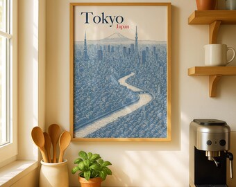 Tokyo Travel Poster, Tokyo Travel Print, Japan Poster, Tokyo Skyline, Mount Fuji Poster, Japanese Wall Art, Tokyo City Drawing, Japan Travel