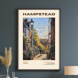 Hampwinkel Reiseplakat - London Print - Wandkunst - Detailierter Druck - London Poster - Hochwertiger Druck - Tolles Geschenk - Hampstad High Steet