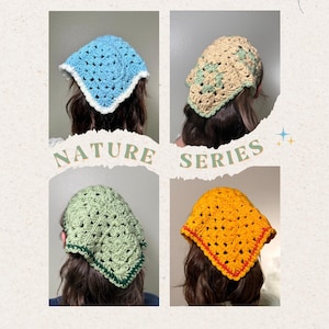 Handgemachte häkeln Bandana | Natur-Serie | Stirnbänder, Kopftuch, Grandma Square Bandana, gehäkelte Bandana, verschiedene natur-gefüllte Farben
