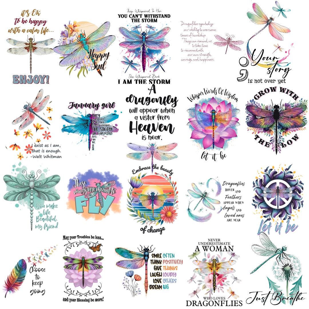 Watercolor Dragonfly PNG Bundle, Boho Nature Insect Clipart (digital ...