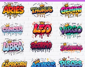 Zodiac Horoscopes Sublimation Design PNG, Zodiac Graffiti PNG Bundle,  Horoscope Png, Zodiac Sublimation Designs, Astrology Horoscopes PNG