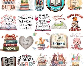 Girly Bookish PNG Bundle, Trendy PNG Bundle, Book Lover Quotes, Bookish Clipart for Reader, Smut Design, Book Lover,  Bookish Girlie