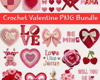 Crochet Valentine PNG Bundle, Handmade Love Clipart (Digital Download)