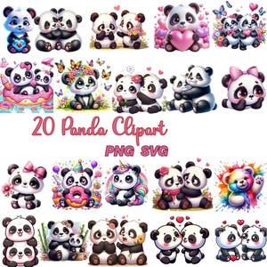 Bundle PNG Panda, Clipart Panda aquarelle, décoration de chambre d&#39;enfant,