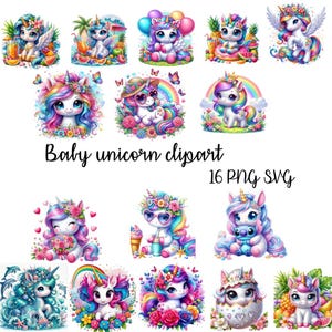 Baby Unicorn PNG Bundle, Rainbow Unicorns, DIY Crafts (Digital Download)