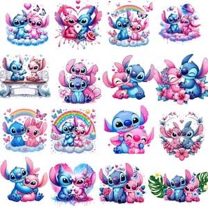 16 PNG Stitch Splash,Digital Download Stitch Watercolour Png Bundle,Editable Cartoon Splash Design Png, Lilo and Stitch png,Instant Download