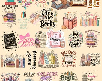 Book Lover PNG Clipart Bundle, Reading Sublimation Designs (Digital Download)