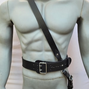 Genuine Leather Sam Browne Belt: British Military Style Crossover Strap