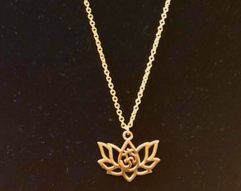 Vermeil Lotus Flower Charm on Delicate Vermeil Chain Necklace