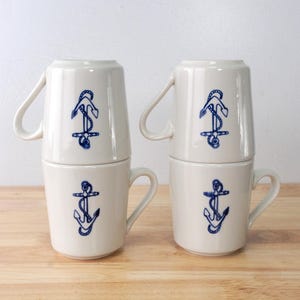 Tazze vintage in porcellana Sterling (set da 4): ancore blu nautiche
