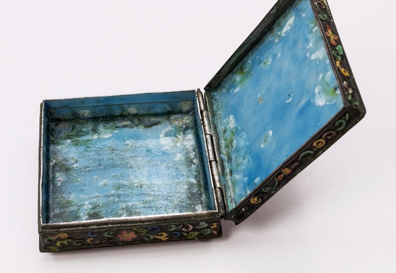 Tiny Chinese Metal Box With Painted Enamel Flowers Etsy