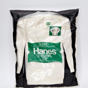 Vintage Hanes Men&#39;s Thermal Long-Sleeved Shirt White New Old Stock