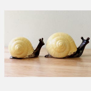 Two Vintage Snail Figurines, Handpainted Ceramic, Natural Decor For Home Or Indoor Garden