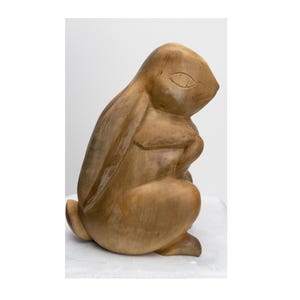 Vintage Wooden Rabbit Figurine, Hand Carved Folk Art Bunny, Unique Decor For Child&#39;s Room