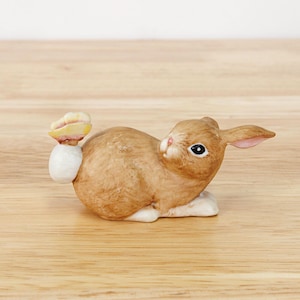 Vintage Porcelain Rabbit Figurine, Small Bunny With A Butterfly