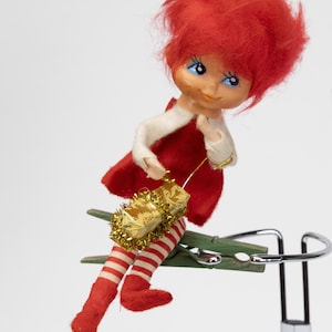 Enfeite de elfo natalino, boneco de duende com abraçador de joelho, vintage, MCM