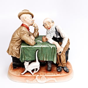 Vintage Capodimonte Porcelain Figurine – Old Men Playing Cards, Made in Italy