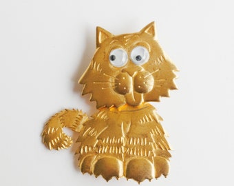 JJ Jonette Jewelry Cat Brooch Googly Eyes Movable Head