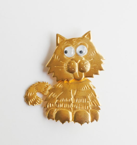 JJ Jonette Jewelry Cat Brooch Googly Eyes Movable… - image 1