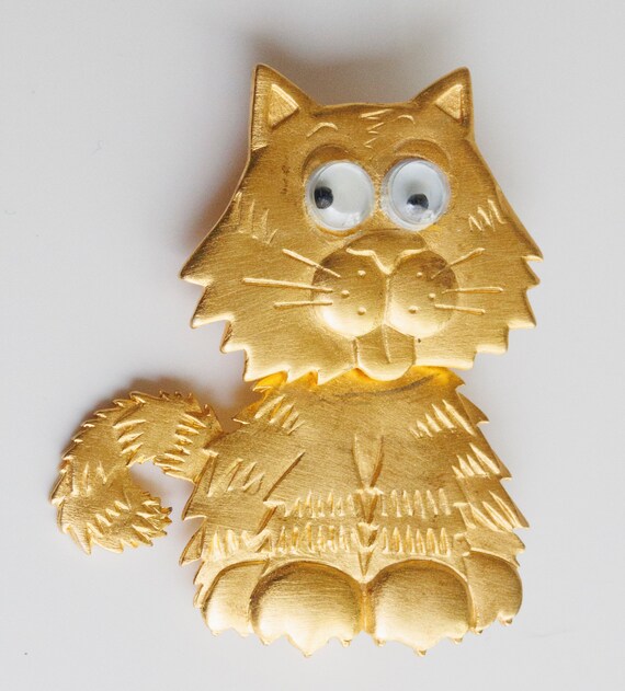 JJ Jonette Jewelry Cat Brooch Googly Eyes Movable… - image 2