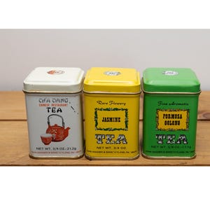 Vintage John Wagner Tea Tins, Colorful Vintage Kitchen Storage Boxes For Spices