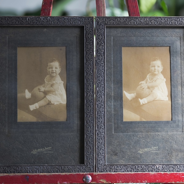 1930s Picture Frames Vintage Wood Photo Frames Carved Leaf Vine Pattern Sepia Baby Photo Cincinnati Ohio