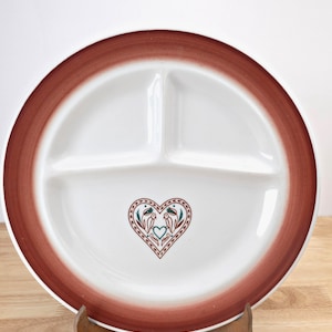 Vintage Mayer China Divided Restaurant Plate, Dove Heart Tulip Pattern