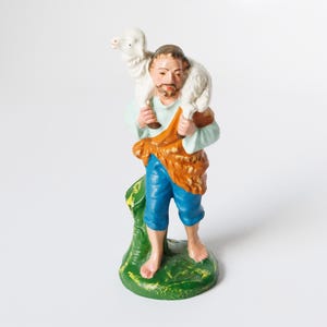 Vintage Shepherd Figurine – Christmas Decor Replacement Figure For Nativity Scene- Hand-Painted Made In Italy