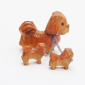 Vintage Wooden Dog And Puppies Figurines